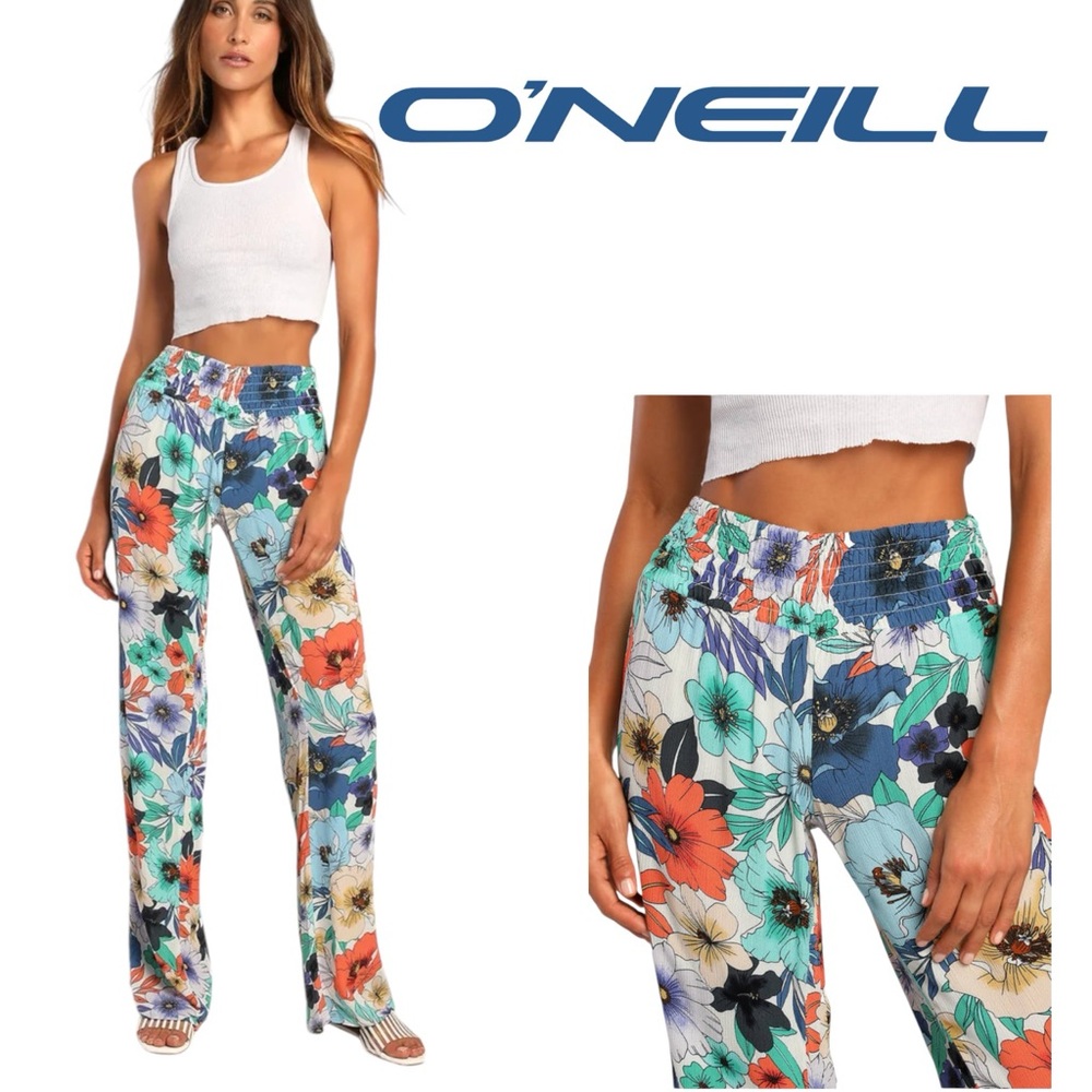 O’neill Johnny White Multi Floral Print Pants Wide Leg